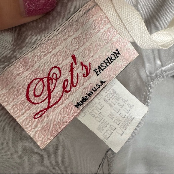 NWT Deadstock Vintage Silver Satin Slip Dress Y2K Maxi Gown with Lace Bust L - Picture 11 of 11